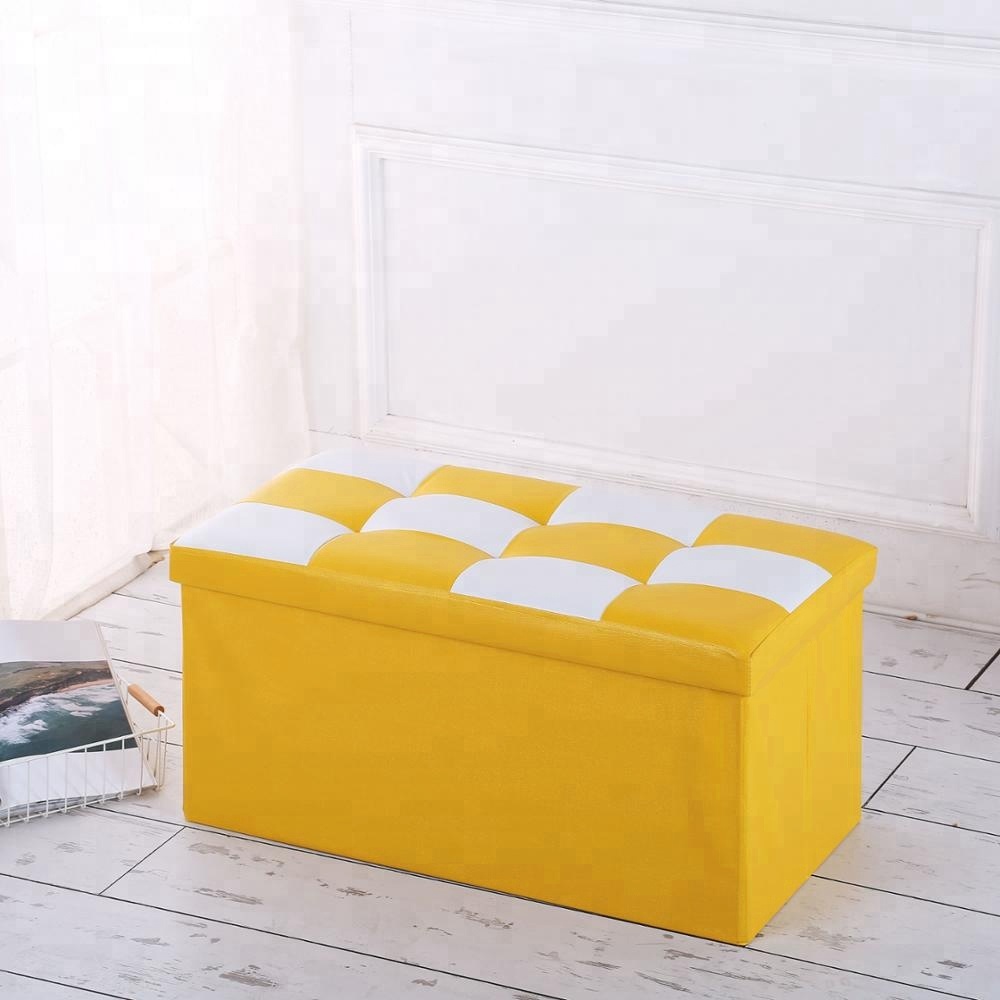 Hochwertige quadratische Plaid Leder faltbare Speicher Schuh Bank