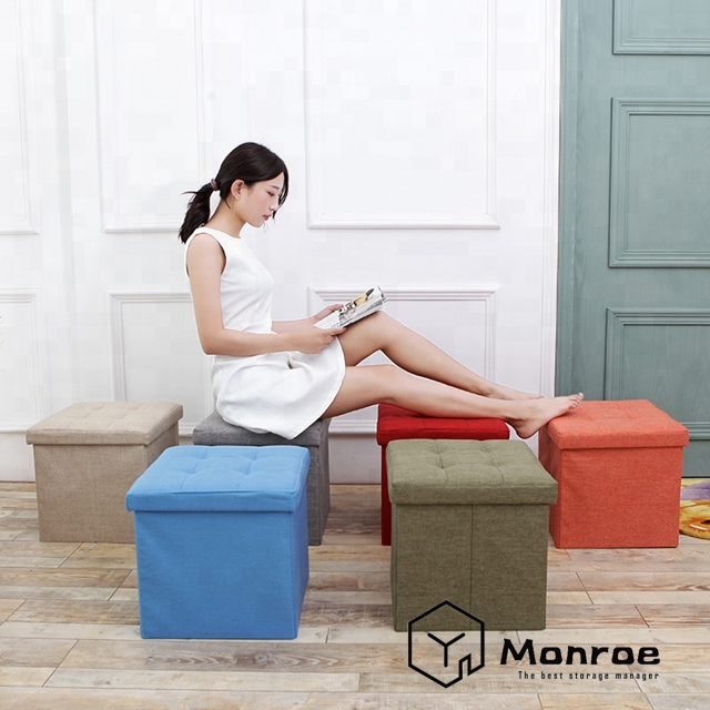 Kleine Osmanische Fußstütze aus Leinen, Robuster Faltwürfel, Hocker mit